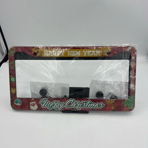 Metal License Plate Frame Merry Christmas Happy New Year Front/Rear - Picture 2 of 8